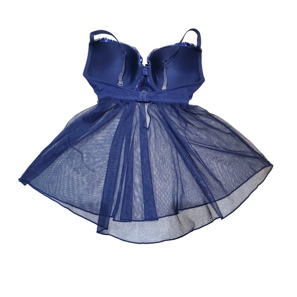 Victoria's Secret Navy Blue Floral Embroidered Babydoll Cami Top Y2K 36D - Picture 2 of 11